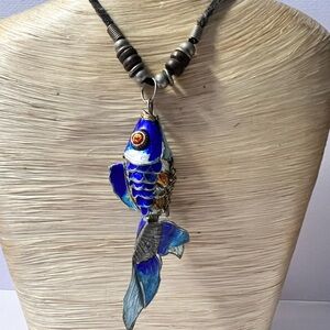 Hand Crafted Blue and Silver Articulated Fish Pendant